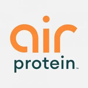 Modern air protein logo in vibrant orange and green, highlighting health and nutrition branding.
