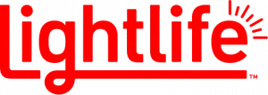 Lightlife logo featuring vibrant red text and a dynamic sunburst, symbolizing health and vitality.
